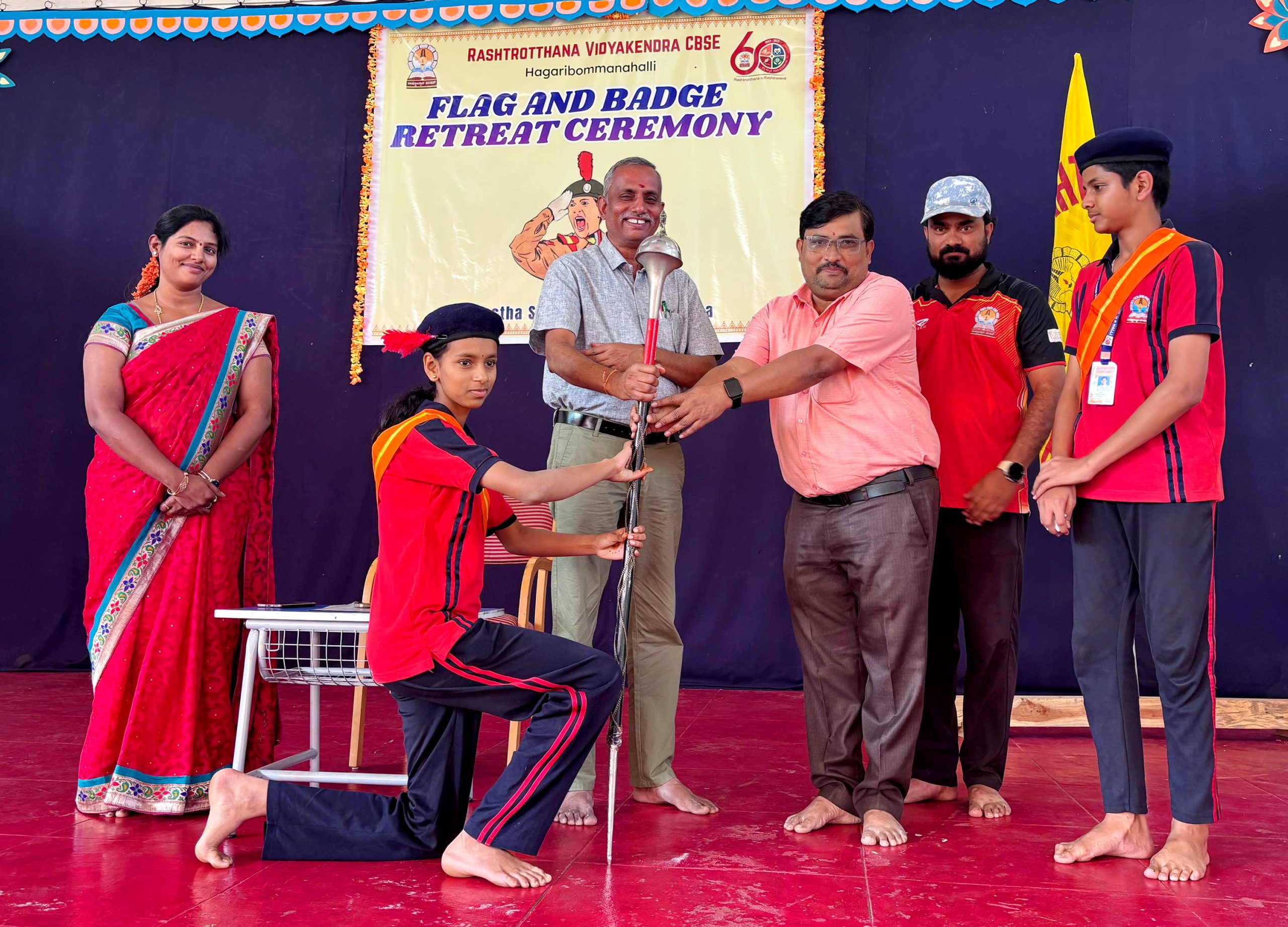 Flag and Badge Retreat Ceremony 2025-26 in Rashtrotthana Vidyarthi Nilaya Hagaribommanahalli (3)